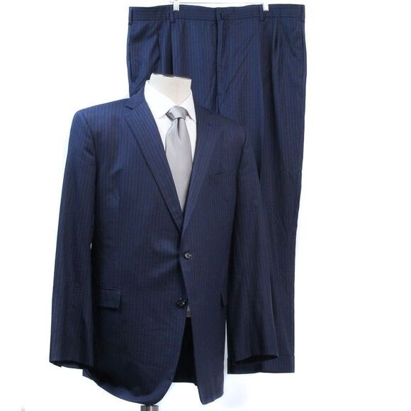 Brooks Brothers Golden Fleece Suit Italy Saxxon Navy Wool Stripe Madison 50R/42W